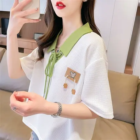 小众设计感短袖t恤女2023年新款夏季韩版宽松短款翻领polo衫上衣图片