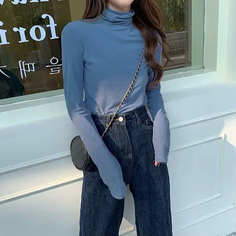 洋气高领打底衫莫代尔女内搭2023新款秋冬百搭堆堆领加厚加绒上衣图片