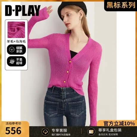 DPLAY 冬轻奢热门羊毛马海毛微闪亮片玫瑰果酱微醺针织开衫图片