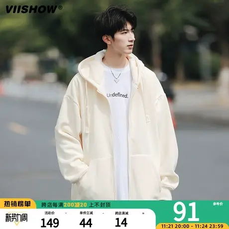VIISHOW开衫连帽卫衣男春秋季新款美式潮牌宽松重磅外套休闲上衣商品大图