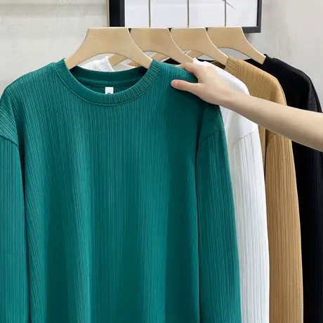 肌理感长袖打底t恤男高级感 22春秋季韩版宽松款慵懒圆领套头卫衣商品大图