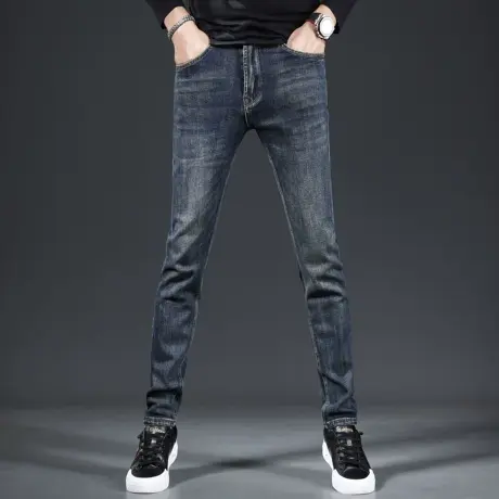 蓝色高端牛仔裤男款秋季2023新款修身小脚韩版百搭男士裤子春秋款图片