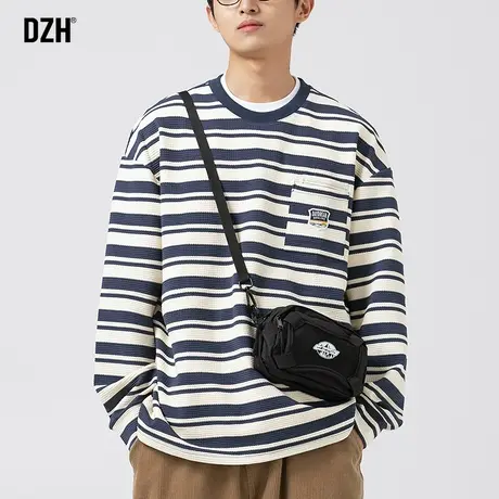 男士撞色条纹卫衣男春秋季男款潮牌内搭衣服男装2023新款休闲外套图片