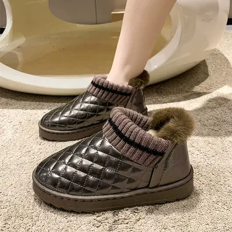 雪地靴女2023年新款冬季防水防滑加绒加厚保暖厚底短筒一脚蹬棉鞋图片