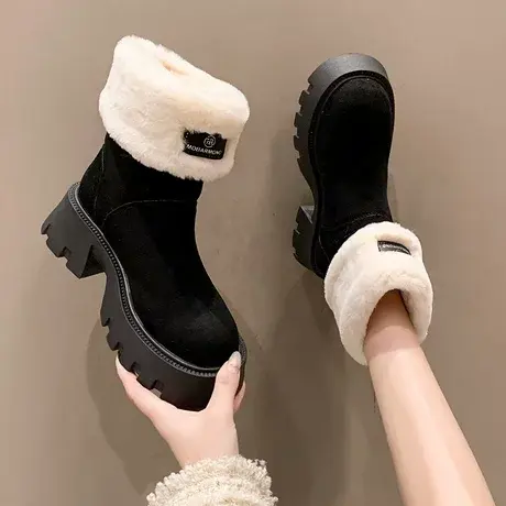 厚底雪地靴女2023新款冬季小个子防滑加绒加厚东北大棉鞋复古短靴图片
