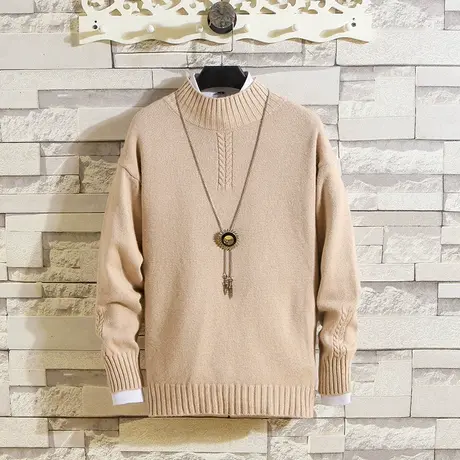 港风宽松高领毛衣男秋冬季加绒加厚打底衫韩版潮流内搭ins针织衫T商品大图