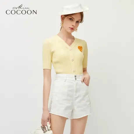 missCOCOON短袖上衣2023夏新款女时尚优雅小众设计V领修身针织衫商品大图