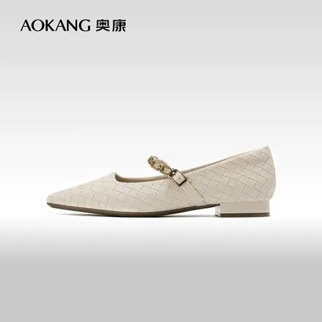 奥康女鞋 2024春季新款尖头气质浅口单鞋编织鞋面舒适百搭小皮鞋图片