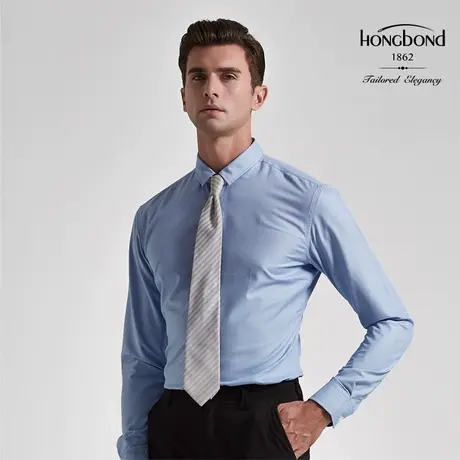 红邦创衣莫代尔蓝色格子免烫衬衫男长袖商休闲务职场修身抗皱正装图片