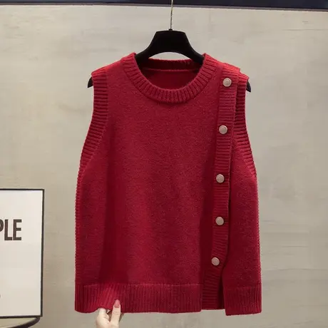 圆领针织马甲背心女2023秋冬新款宽松外穿马夹叠穿开叉毛衣坎肩潮商品大图