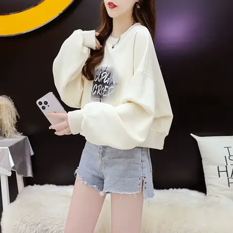 宽松短款小个子卫衣外套女2023新款秋冬爆款洋气减龄加绒加厚上衣商品大图