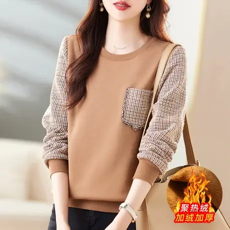 加绒加厚长袖卫衣女秋冬宽松加大码女装中年妈妈洋气减龄显瘦上衣图片