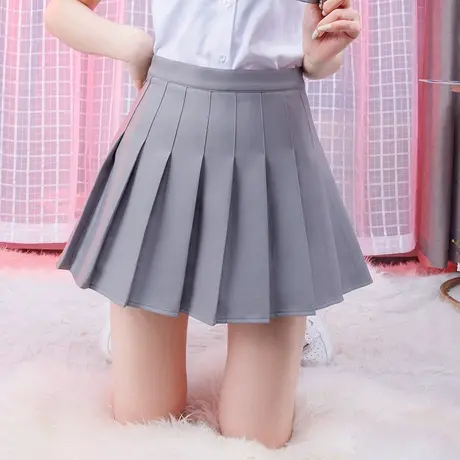 灰色百褶裙女春秋西装料高腰短裙显瘦黑色a字百搭半身裙小裙子图片