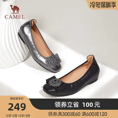 骆驼女鞋2023秋季新款柔软牛皮百搭舒适单鞋蝴蝶结淑女风浅口鞋图片