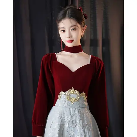 长袖敬酒服新娘订婚酒红色晚礼服裙女2023新款高级感高端轻奢小众图片