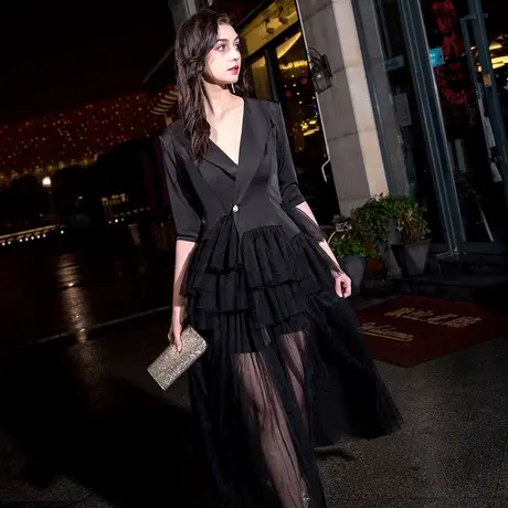 小晚礼服连衣裙高级感宴会时尚奢华2024新款气质轻奢晚装黑色性感图片