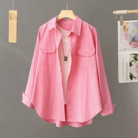 设计感小众玫红色衬衫女2024年春季新款韩版宽松洋气衬衣宽松上衣图片