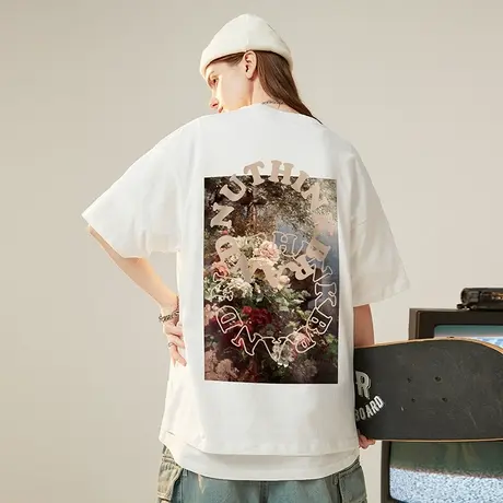 美式复古潮牌短袖T恤男夏季ins国潮宽松oversize潮流大码情侣半袖商品大图