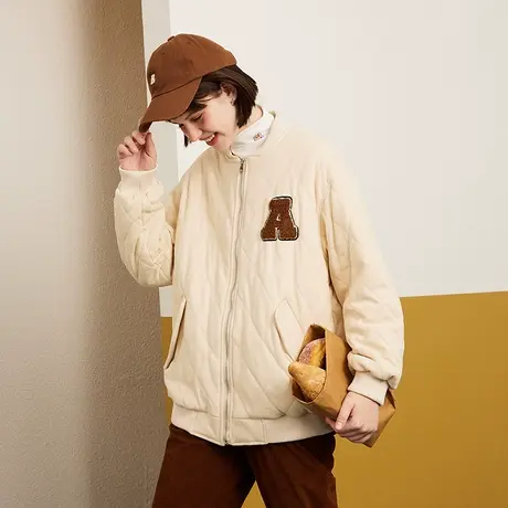 a02冬款2023菱格字母港风飞行服学院风夹克棒球女式棉衣图片