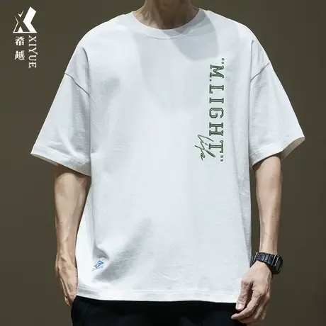 希越美式短袖T恤男2024春季重磅220g潮牌宽松大码男士五分袖上衣商品大图