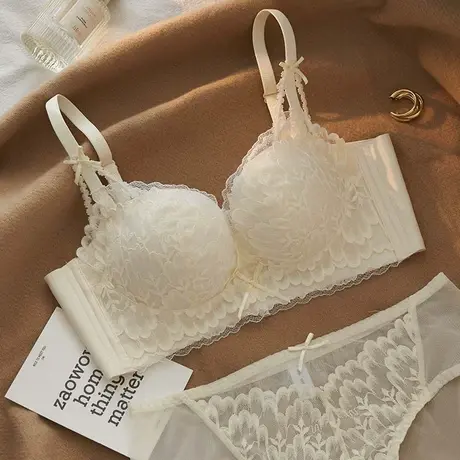 聚拢收副乳防下垂内衣女小胸显大不空杯胸罩调整型无钢圈文胸套装商品大图
