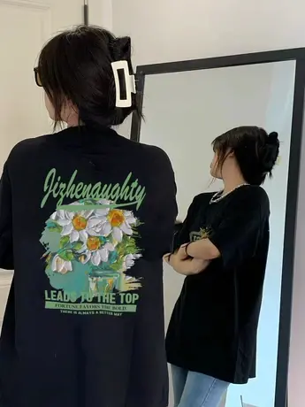 纯棉短袖t恤女ins潮夏季2022新款宽松设计感小众复古美式半袖上衣商品大图