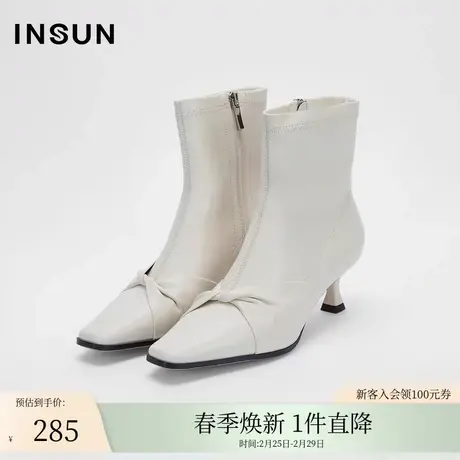 INSUN恩裳秋季细高跟羊皮真皮低帮靴子图片