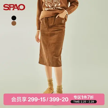 SPAO 女士半身裙春季COCO小熊刺绣休闲中长款半裙SPWHB4TI01图片