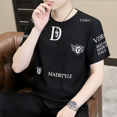 男士短袖T恤夏季新款潮流时尚个性印花圆领半袖体恤休闲百搭男装商品大图