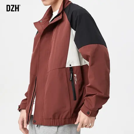 男士撞色立领夹克男美式休闲外套男款2024新款潮流高街百搭上衣服商品大图