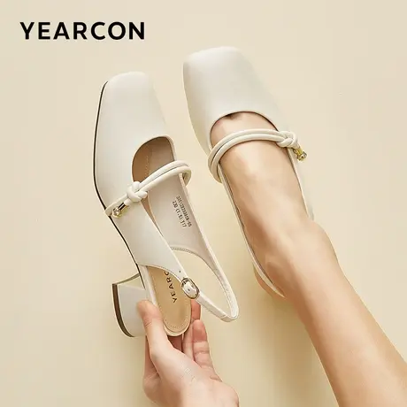 意尔康女鞋2024夏季新款女士单鞋方头一字带后空粗跟时装凉鞋商品大图