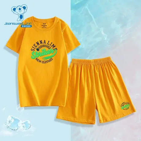 KDP真维斯童装短袖T恤休闲短裤两件套 春夏季男童印花大中童套装商品大图