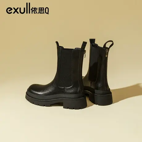 依思q中筒靴女冬2023新款加绒小个子棉靴子厚底烟筒靴切尔西短靴商品大图