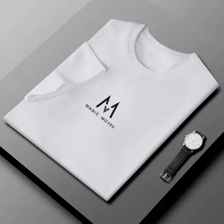 2023夏季短袖t恤男丝光棉薄款透气潮牌上衣服纯色冰丝男士体恤衫商品大图