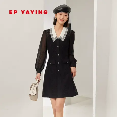 [真丝系列]EP雅莹女装 法式小黑裙重工连衣裙 2023新款4311A图片