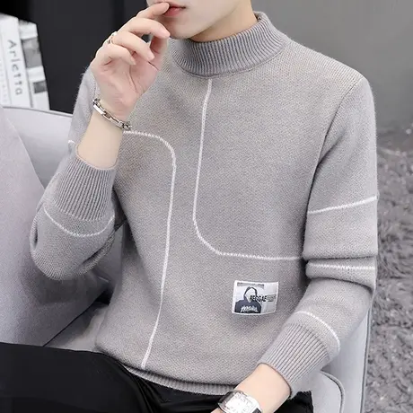 秋冬季2023新款毛衣男半高领针织衫潮流百搭毛线衣加厚保暖打底衫商品大图