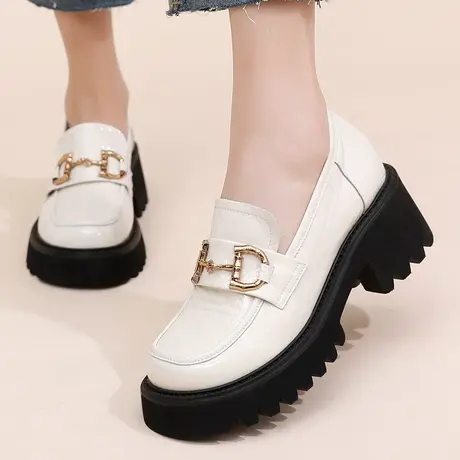 2023中跟新款真皮漆皮大码皮鞋女41一43粗跟英伦软皮厚底舒适单鞋商品大图