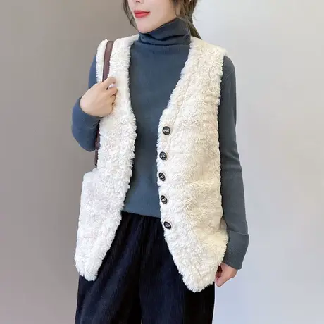 羊羔毛马甲女2023年秋冬新款毛毛绒皮草背心外搭马夹外套皮毛一体图片