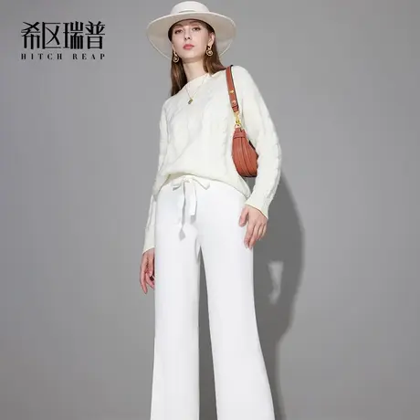 希区瑞普高级感时尚阔腿裤2023新款秋冬抽绳休闲百搭修身针织长裤商品大图