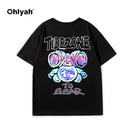 Ohlyah潮牌t恤女2023年新款夏季小熊情侣装纯棉短袖大码炸街上衣商品大图