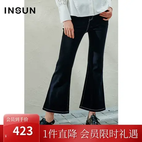 恩裳2023春款新款黑色经典微喇裤百搭弹力舒适直筒休闲裤图片