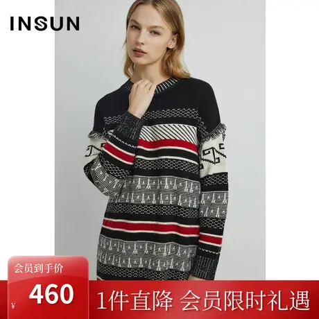 恩裳2022冬季潮流撞色条纹设计保暖休闲百搭毛织衫女图片