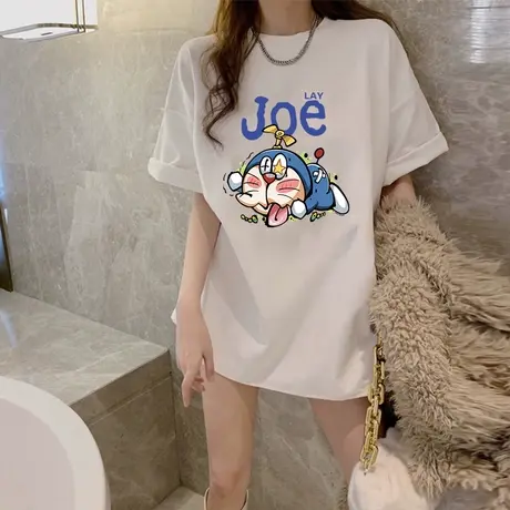 白色短袖t恤女2023夏季新款设计感小众宽松大版中长款遮屁股上衣商品大图