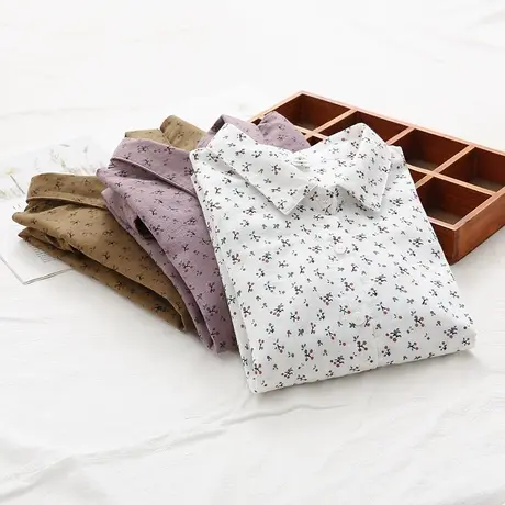 春秋季日系文艺小清新碎花双层纱纯棉长袖衬衫女学生宽松百搭上衣图片