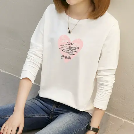 2022春季新款宽松显瘦纯棉大码百搭长袖T恤女胖mm休闲打底衫上衣商品大图