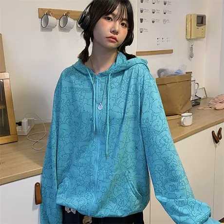 小熊卫衣女chic早秋上衣2021宽松韩版ins设计感小众薄款开衫外套图片