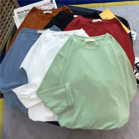 春秋衣宽松外穿黑色上衣内搭秋冬季洋气百搭打底衫女白色长袖t恤商品大图