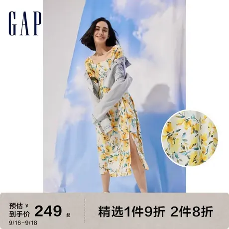 Gap女装秋季新款印花法式方领连衣裙549216时尚休闲度假裙图片
