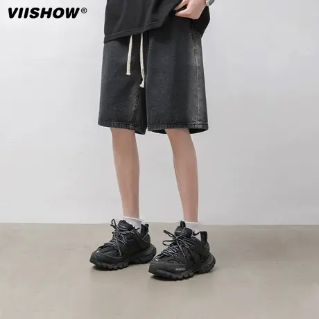 VIISHOW美式复古做旧水洗运动短裤男潮牌宽松阔腿休闲百搭五分裤图片