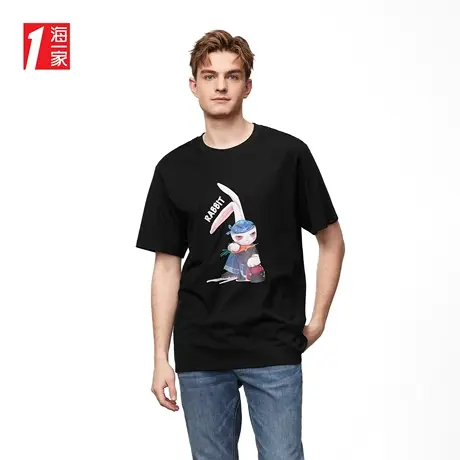 海一家卡通个性动物印花短T2023夏季新款舒适圆领短袖T恤男图片